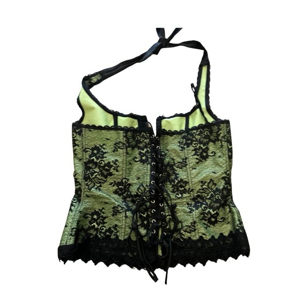 Frederick's Green Floral Halter Corset Size 38 - Picture 2 of 3